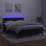 fekete bársony rugós és LED-es ágy matraccal 140x200 cm