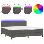 sötétszürke bársony rugós és LED-es ágy matraccal 160x200 cm