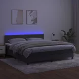 sötétszürke bársony rugós és LED-es ágy matraccal 160x200 cm