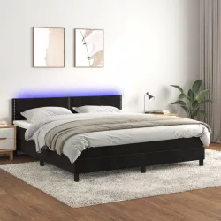 fekete bársony rugós és LED-es ágy matraccal 160x200 cm