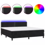 fekete bársony rugós és LED-es ágy matraccal 160x200 cm