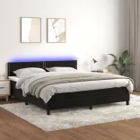 fekete bársony rugós és LED-es ágy matraccal 180x200 cm