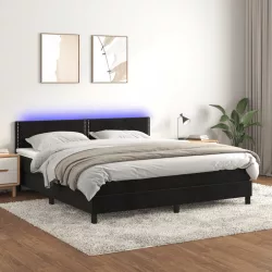 fekete bársony rugós és LED-es ágy matraccal 180x200 cm