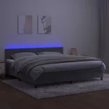 világosszürke bársony rugós és LED-es ágy matraccal 200x200 cm
