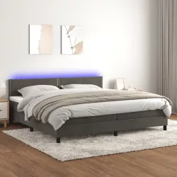   sötétszürke bársony rugós és LED-es ágy matraccal 200x200 cm