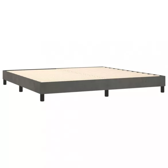 sötétszürke bársony rugós és LED-es ágy matraccal 200x200 cm