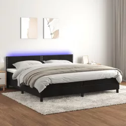 fekete bársony rugós és LED-es ágy matraccal 200x200 cm