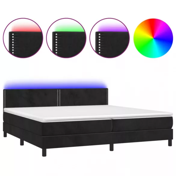 fekete bársony rugós és LED-es ágy matraccal 200x200 cm