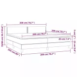 fekete bársony rugós és LED-es ágy matraccal 200x200 cm