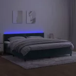 sötétzöld bársony rugós és LED-es ágy matraccal 200x200 cm