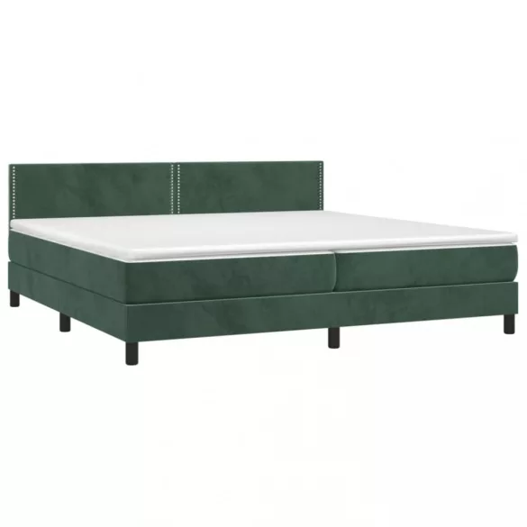 sötétzöld bársony rugós és LED-es ágy matraccal 200x200 cm