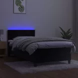 fekete bársony rugós és LED-es ágy matraccal 80 x 200 cm