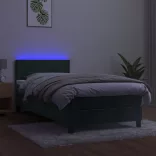 sötétzöld bársony rugós és LED-es ágy matraccal 80 x 200 cm