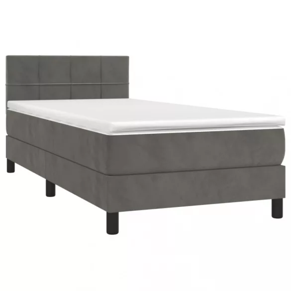 sötétszürke bársony rugós és LED-es ágy matraccal 90x190 cm