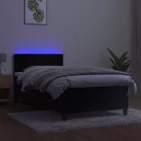 fekete bársony rugós és LED-es ágy matraccal 90x190 cm