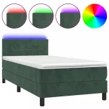 sötétzöld bársony rugós és LED-es ágy matraccal 90x190 cm