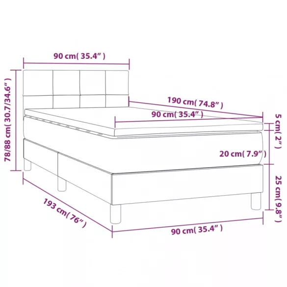 sötétzöld bársony rugós és LED-es ágy matraccal 90x190 cm