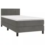 sötétszürke bársony rugós és LED-es ágy matraccal 90x200 cm