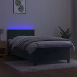 sötétzöld bársony rugós és LED-es ágy matraccal 90x200 cm