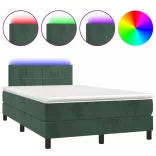sötétzöld bársony rugós és LED-es ágy matraccal 120x200 cm