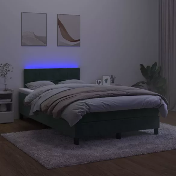 sötétzöld bársony rugós és LED-es ágy matraccal 120x200 cm
