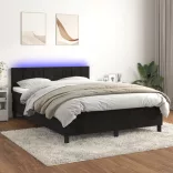 fekete bársony rugós és LED-es ágy matraccal 140x190 cm