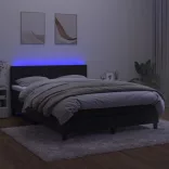 fekete bársony rugós és LED-es ágy matraccal 140x190 cm