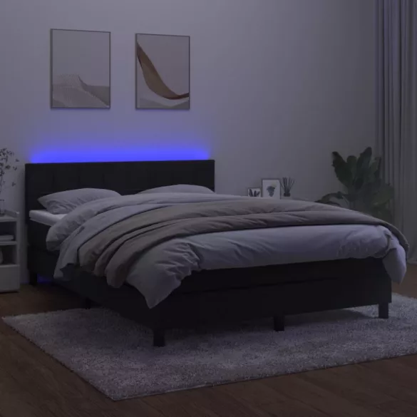 fekete bársony rugós és LED-es ágy matraccal 140x190 cm