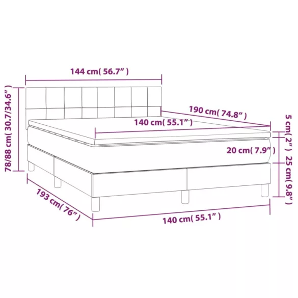 sötétzöld bársony rugós és LED-es ágy matraccal 140x190 cm