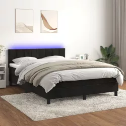 fekete bársony rugós és LED-es ágy matraccal 140x200 cm