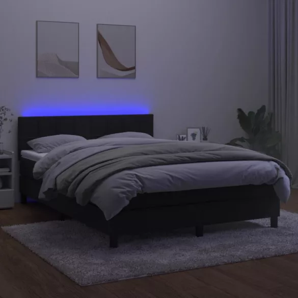 fekete bársony rugós és LED-es ágy matraccal 140x200 cm