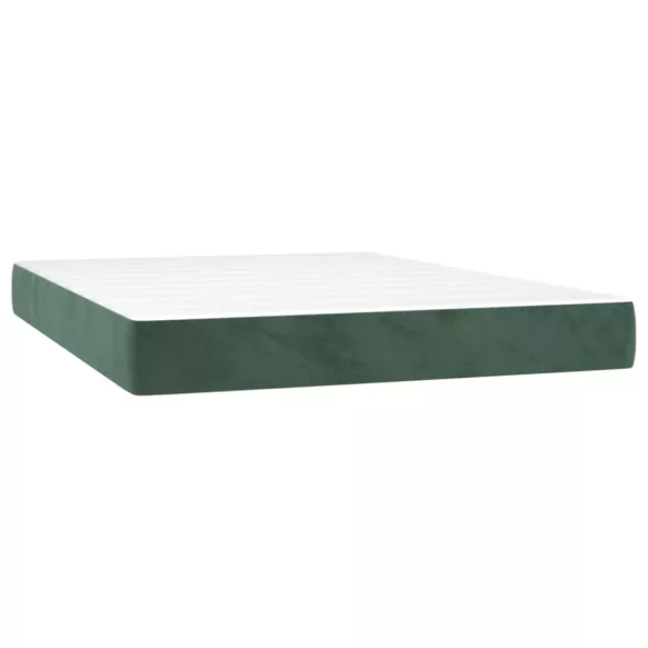 sötétzöld bársony rugós és LED-es ágy matraccal 140x200 cm