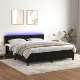 fekete bársony rugós és LED-es ágy matraccal 160x200 cm