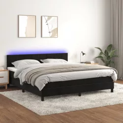 fekete bársony rugós és LED-es ágy matraccal 160x200 cm