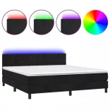 fekete bársony rugós és LED-es ágy matraccal 160x200 cm