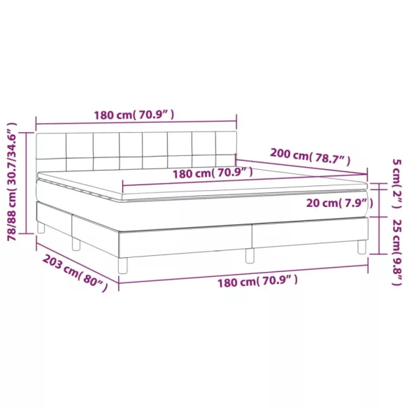 sötétzöld bársony rugós és LED-es ágy matraccal 180x200 cm