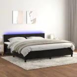 fekete bársony rugós és LED-es ágy matraccal 200x200 cm