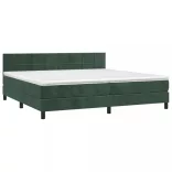 sötétzöld bársony rugós és LED-es ágy matraccal 200x200 cm