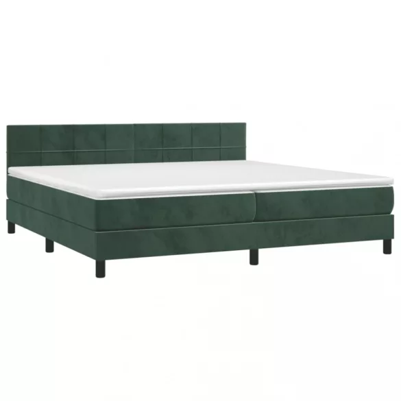 sötétzöld bársony rugós és LED-es ágy matraccal 200x200 cm