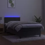 sötétszürke bársony rugós és LED-es ágy matraccal 80 x 200 cm