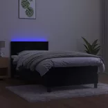 fekete bársony rugós és LED-es ágy matraccal 80 x 200 cm