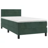sötétzöld bársony rugós és LED-es ágy matraccal 80 x 200 cm