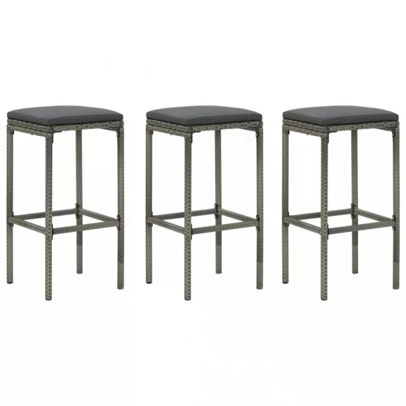 3 db szürke polyrattan bárszék párnával