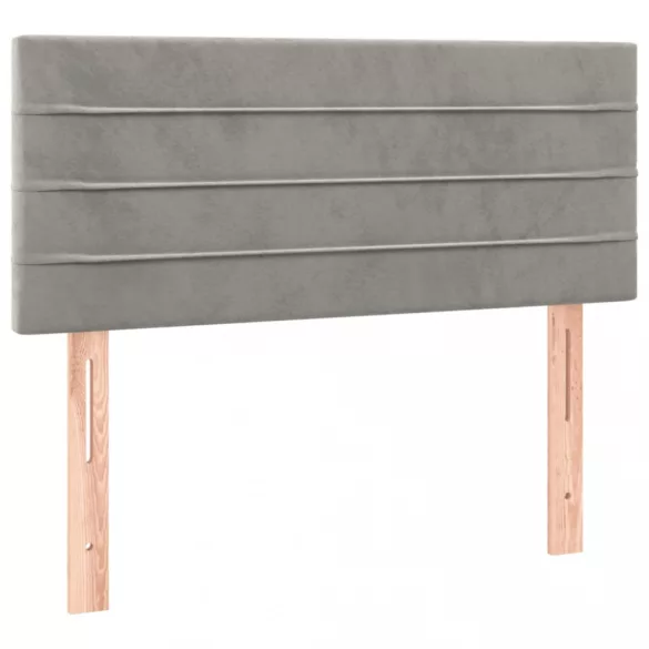 világosszürke bársony rugós és LED-es ágy matraccal 90x200 cm