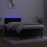 fekete bársony rugós és LED-es ágy matraccal 90x200 cm