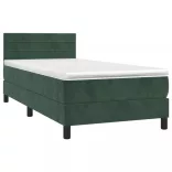 sötétzöld bársony rugós és LED-es ágy matraccal 90x200 cm
