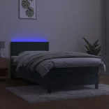 sötétzöld bársony rugós és LED-es ágy matraccal 90x200 cm