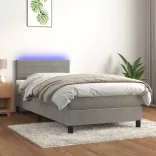 világosszürke bársony rugós és LED-es ágy matraccal 100x200 cm