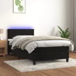 fekete bársony rugós és LED-es ágy matraccal 100x200 cm