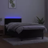 fekete bársony rugós és LED-es ágy matraccal 100x200 cm